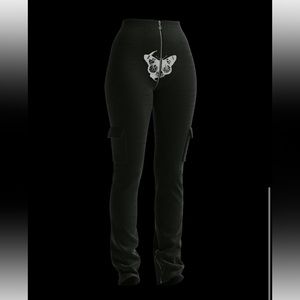 Black butterfly pants